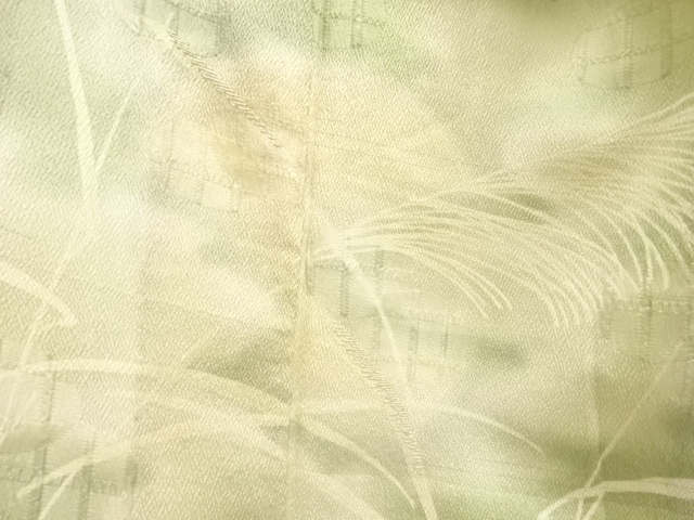  アンティーク　満月にススキ模様刺繍単衣着物